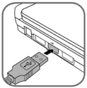 4. Käynnistä tietokoneesi ja yhdistä USB -kaapelin suurempi pää tietokoneen USB -porttiin. 5. Paina skannerin virtapainiketta noin 0,5 sekuntia. 6.