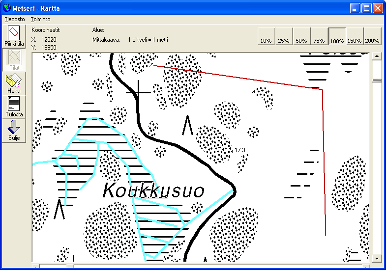 Toiminnot Kartan siirto, suurentaminen ja pienentäminen Zoom toiminnolla karttaa voi suurentaa ja pienentää suhteessa alkuperäiseen kokoon.