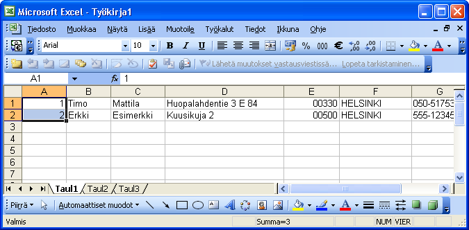 Jäsennumerot Jos jäsenillä ei ole ennestään jäsennumeroja ja haluat ne nyt antaa, lisää jäsennumerot Excelissä ennen jäsentietojen tuontia Metseriin. Voit lisätä jäsennumerot seuraavasti.