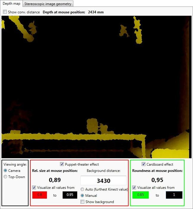 LUKU 4. TUTKIMUSMENETELMÄT 36 Kuva 4.7: Geometristen vääristymien visualisointi esikatseluohjelmalla. tu samasta kuvauskohteesta, josta kuvan 4.6 syvyyskartta on.