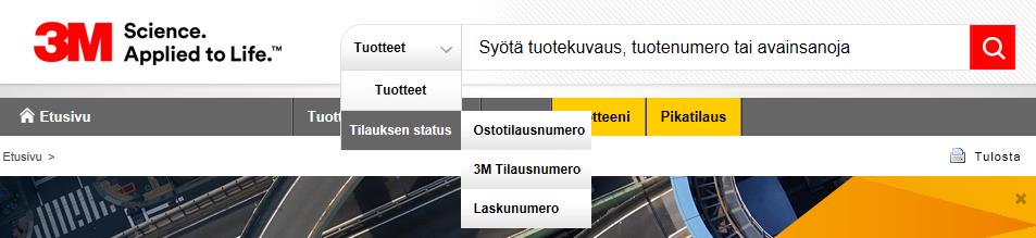 TILAUKSEN HAKU Etusivun viimeisimmät tilaukset -alueella näkyy viisi viimeisintä verkossa, faksilla, puhelimella tai EDI:llä tehtyä tilausta.