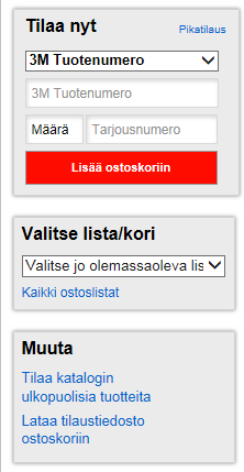 3. LATAA TILAUSTIEDOSTO Klikkaamalla LATAA TILAUSTIEDOSTO OSTOSKORIIN voit tilata tuotteita csv-tiedoston avulla*. Valitse tiedostomuoto (esim.