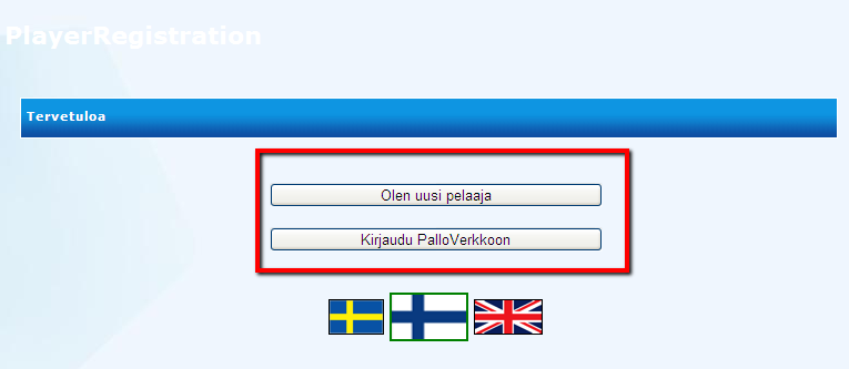 SISÄÄNKIRJAUTUMINEN, jolla on PalloID,