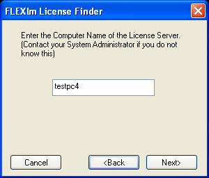 Vaihtoehtoisesti voit antaa palvelimen nimen: 1. Valitse Specify the License Server ja sitten Next. 2. Kirjoita lisenssipalvelimen nimi ja valitse Next.