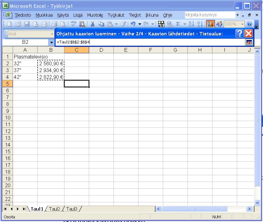 Jos MS Excel tarjoaa jotain aluetta valmiiksi, voit tyhjentää tietoalue kentän. 6.