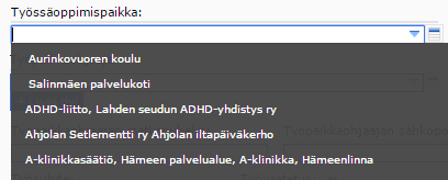 7(11) Opiskelijan työssäoppiminen Wilmassa Opiskelija klikkaa Työssäoppiminen -valikkoa ja valitsee valikosta kyseisen top-jakson.