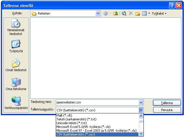 Taulukon tallennus CSV-muotoon Tallenna taulukko Excelistä uudelle nimelle CSV-muodossa.