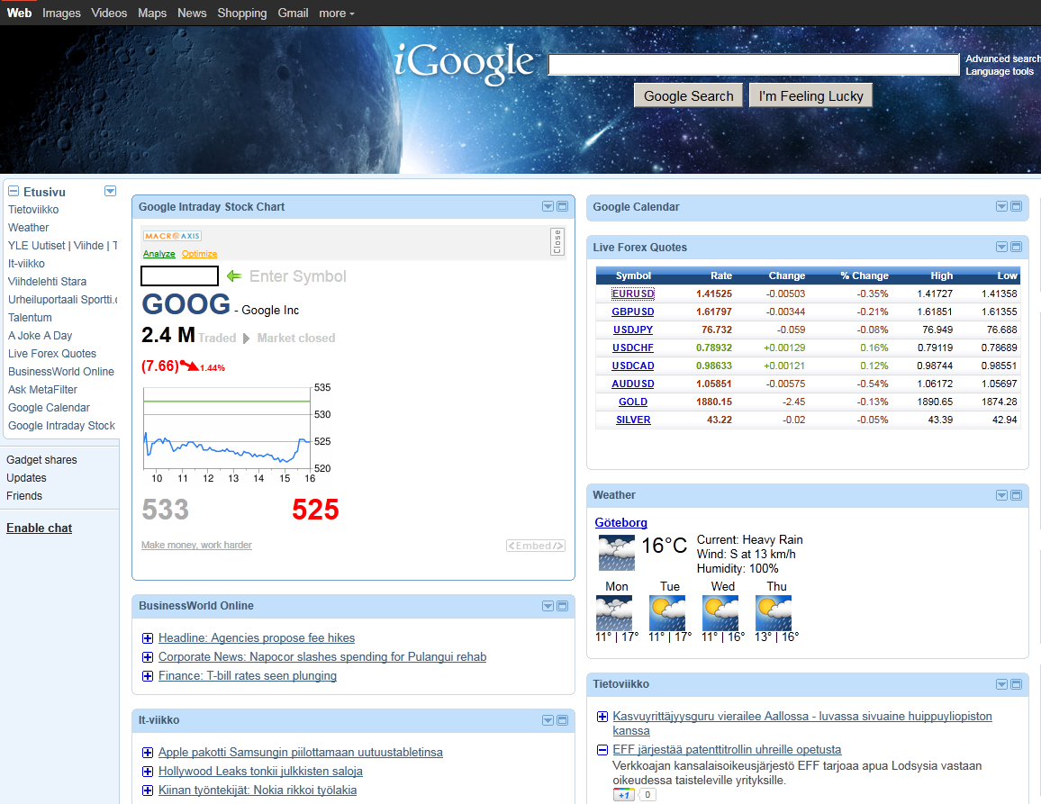 3. Portaalien teknologia 24 Kuva 3.4: Googlen igoogle verkkopalvelu, räätälöitävissä oleva henkilökohtainen verkkoportaalisivusto.