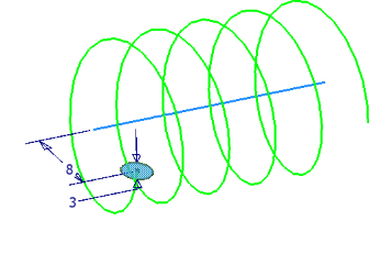 Jousi - Coil Lähtötilanteena akseli ja suljettu geometria. Akselin pituudella ei ole merkitystä, se määrää vain suunnan.