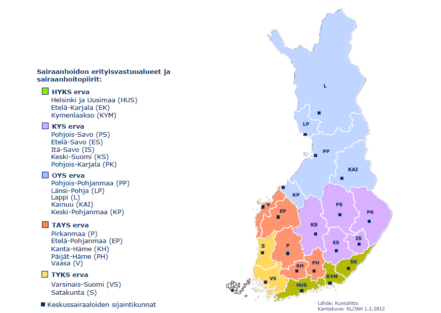 Sairaanhoidon erityisvastuualueet ja Tays-erityisvastuualue 2012 PSHP väestö vajaa