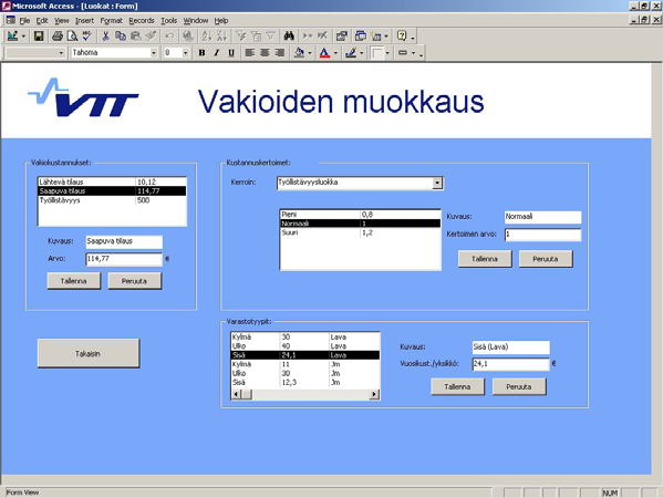 Vakiotietojen muokkaus Kuva 15. Sovelluksen vakiotietojen muokkaus. Vakion muokkaus: Valitse muokattava vakio listalta.
