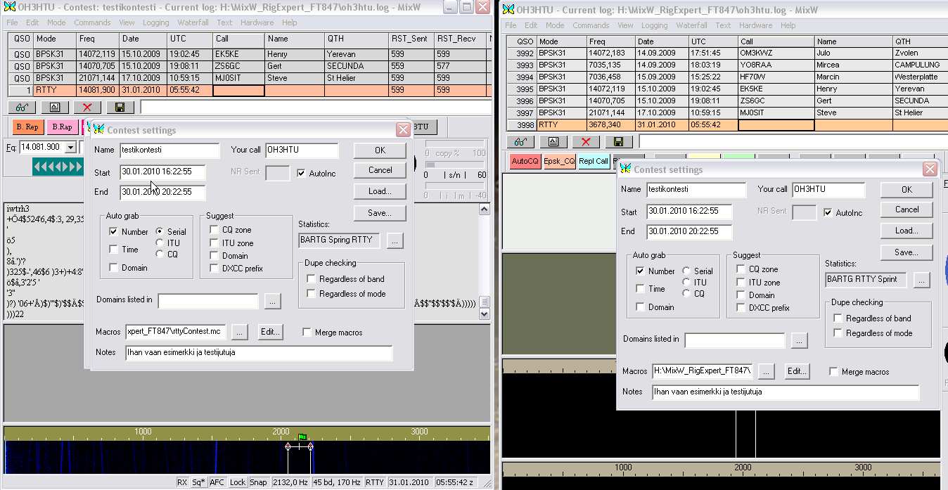 9. SO2R (Single operator two radios) työskentely MixW:llä MixW tukee SO2R-työskentelyä mm. siten että kaksi asemaa (2xMixW ohjelmaa) voidaan määritellä käyttämään samaa lokia. Ks.