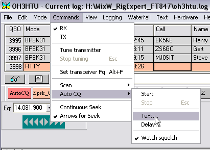 Autocq: <AUTOCQ> <ACQDELAY:4> CQ TEST DE <MYCALL> <MYCALL> CQ TEST K<RX> CQ Test: <TX> CQ TEST DE <MYCALL> <MYCALL> CQ TEST K <RX> K.Resp: <TX> <CALL> UR <RSTS> - <NRS>, <RSTS> - <NRS> QSL?