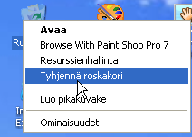 9.2 23 Pikavalikot Windows XP:n käyttöä tehostavat huomattavasti pikavalikot, paikallisvalikot, tilannekohtaiset pikavalikot. Ne saadaan esille hiiren oikeanpuoleisen painikkeen napsautuksella.