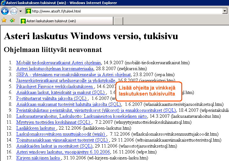 ASTERI LASKUTUS ASTERI LÄHETELASKUTUS Windows-ohjelma Vuosipäivitys 14.9.