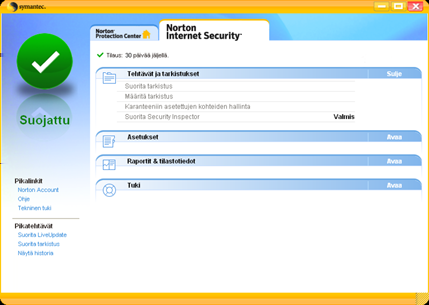 Aloittaminen Tutustuminen pääikkunaan 9 Pääikkunan käyttäminen Lisätietoja Norton Internet Security -ohjelman käynnistäminen sivulla 7. 1 Käynnistä Norton Internet Security.