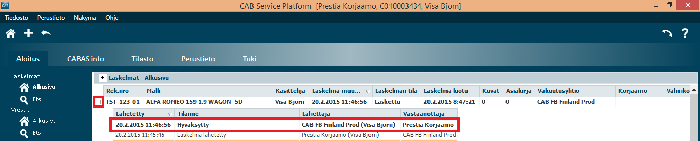 Vastaanottaminen Kun vakuutusyhtiö on lähettänyt vahinkovastauksen, ilmestyy laskelma takaisin aloitussivulle.