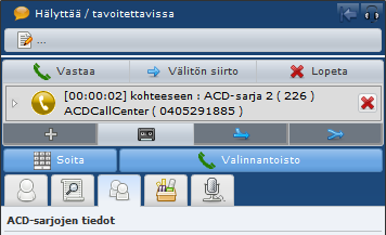 Elisa Ring Agentin opas 9 Siirrä puhelu Kun asiakaspalvelusarjaan tulee puhelu, voit siirtää puhelun toiseen numeroon joko suoraan tai välipuhelun kautta.