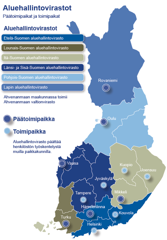 Suomessa on kuusi Aluehallintovirastoa Manner-Suomessa sekä