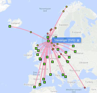 Tampere, Tukholma Skavsta, Stavanger ja Aalborg