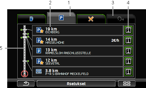 Vihje: Rivi Kohteita reitillä sulkeutuu taas muutaman sekunnin kuluttua. Mikäli rivin pitäisi jäädä auki, paina painiketta (Lukitse). Painike muuttuu tilaan (Lukittu). 2.