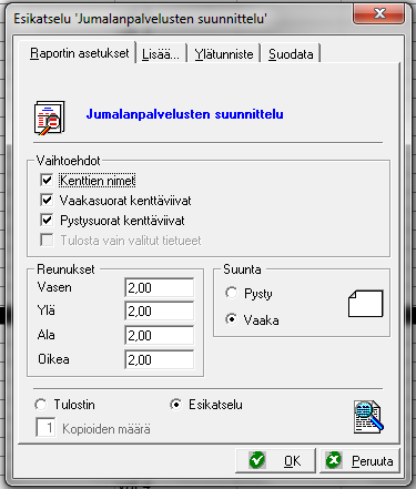 ohjelmaversioiden saatteista ). Kun toiminto kysyy jumalanpalvelustyyppiä, valitse luettelosta Messu, koska se on useimmin toistuva palvelus.