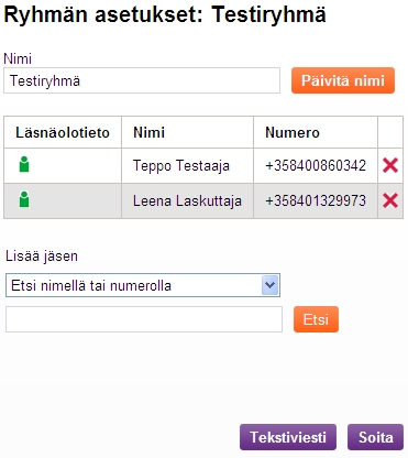 7.3.2012 37 (42) Käyttäjien lisäämiseen löydät ohjeet luvuista 5.1.1. ja 5.1.2. Käyttäjä poistetaan napsauttamalla X- merkkiä käyttäjän/kontaktin oikealla puolella.