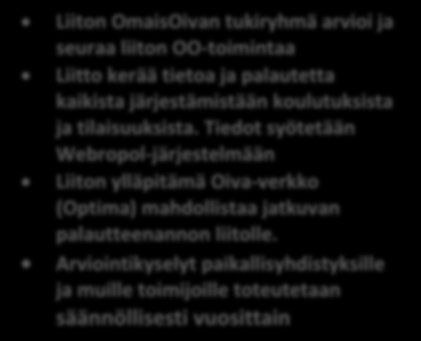 Arvioitavat asiat Miten arvioidaan Paikallisyhdistykset: 1. Ovatko toimintamuodot lisääntyneet ja laajentuneet paikallisyhdistysten toimintaalueilla (lähialuetoiminta)? 2.
