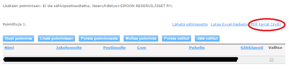 Maanpuolustusrekisterin käyttöohje Reserviläisliitto i) Saadaan jälleen poimintaluettelo,