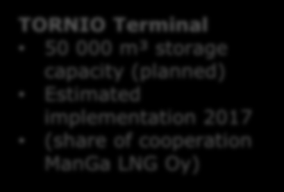 Skangass LNG infrastruktuuria ØRA Terminal 6 500 m³ storage capacity Started 2011 GÄVLE Terminal 30 000 m³ storage capacity (planned) PORI Terminal 30 000 m³ storage capacity (planned) Estimated