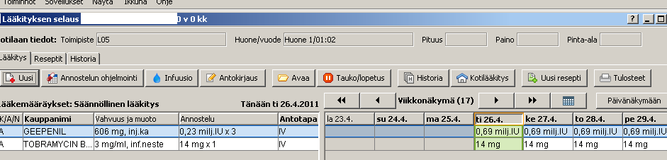 Hoitosuunnitelman toteuttaminen Lääkeosion