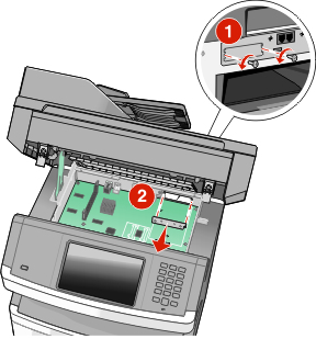 d Irrota sormiruuvit, joilla tulostimen kiintolevy on kiinni kannattimessaan, ja irrota kannatin.