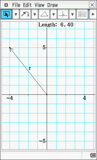 Valitse Measurement. Valitse Length. Vastaus: Tässä olemme käyttäneet CP400-laskinta vektorin [ 4,5] pituuden laskemiseen sekä Main- että Geometria sovelluksissa. 9.