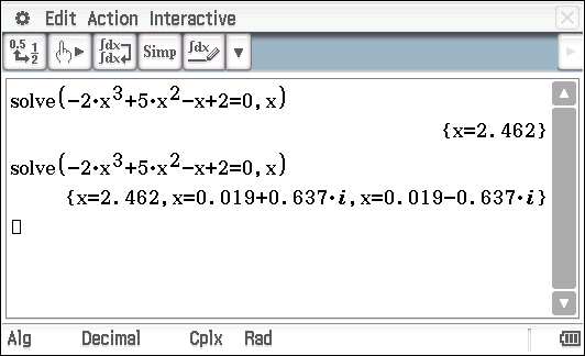 3.4 Kolmannen asteen yhtälöt Ratkaise kolmannen asteen yhtälö. 3 2 x x x 4 6 0 Yhtälö voidaan ratkaista Näkymä 1 jakamalla se tekijöihin. Vertaan näkymään 1.
