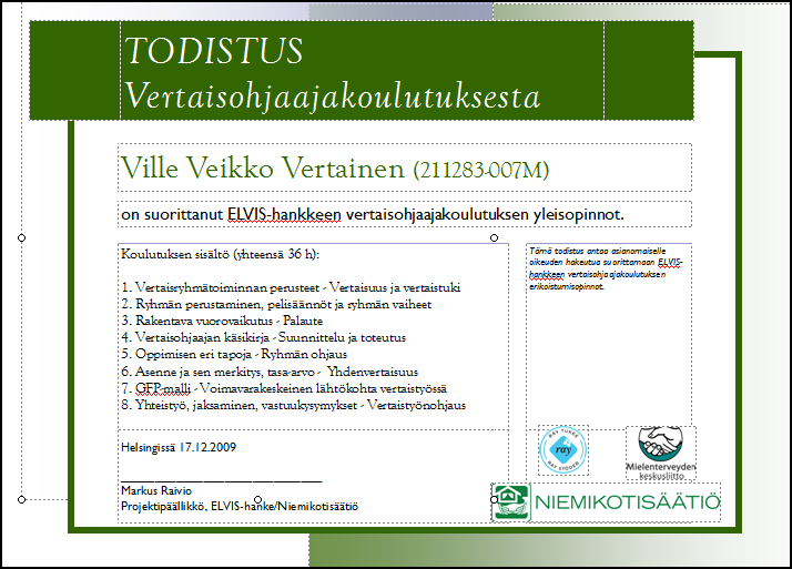 Säännöt/eettiset arvot Erikoistumisopinnot Oman