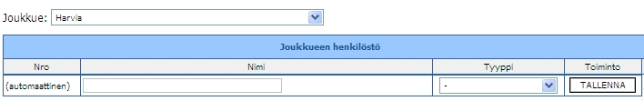 Joukkueen henkilöstö Joukkueen toimihenkilöiden lisääminen Kirjoita nimi Valitse