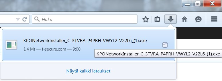 B) mikäli olet kirjautunut eri koneelta, kuin mihin haluat ensimmäisen tietoturvan asentaa, niin kirjoita sähköpostiosoite, johon haluat asennuslinkin lähettää. Klikkaa lopuksi Lähetä - painiketta.