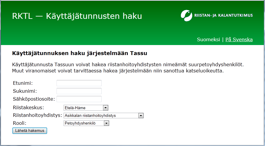 KÄYTTÖOHJE 3 (15) 1 YLEISTÄ Tassu on suurpetohavaintojen ilmoittamiseen tarkoitettu internet-pohjainen ohjelma. Voit käyttää ohjelmaa useilla eri internet-selaimilla.