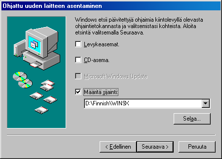Seuraavat toimenpiteet koskevat vain asennusta Windows 98 - järjestelmässä.