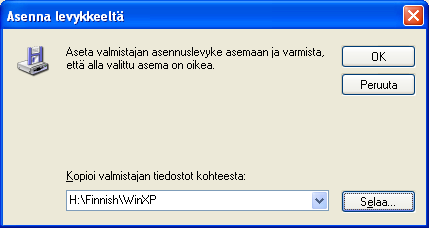 6. Napsauta Levy... Valmistaja/Tulostimet valintaruudusta. 7. Esiin tulee Asenna levykkeeltä -valintaikkuna.