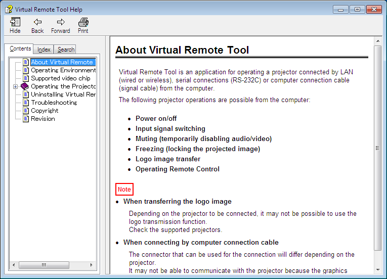 3. Käytännöllisiä toimintoja Virtual Remote Tool -apuohjelman sulkeminen 1 Valitse tehtäväpalkista Virtual Remote Tool -kuvake. Näyttöön tulee ponnahdusvalikko. 2 Valitse Exit.