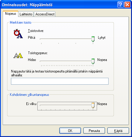 KRTT Oulu Windows XP mallikoneen asetukset 2008 Kimmo Rousku sivu 13(28) Ohjauspaneeli Näppäimistö Säädä Näppäimistö-välilehdeltä näppäimistö toimimaan hieman nopeammin: Ohjauspaneeli Näyttö Valitse