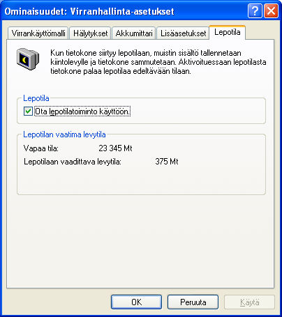 KRTT Oulu Windows XP mallikoneen asetukset 2008 Kimmo Rousku sivu 16(28) Ohjauspaneeli virranhallinta Virranhallinta-asetuksia kannattaa säätää sekä pöytä- että kannettavassa tietokoneessa: