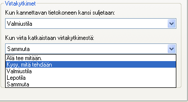 KRTT Oulu Windows XP mallikoneen asetukset 2008 Kimmo Rousku sivu 17(28) Lisäasetukset-välilehdeltä voit määrittää, mitä tapahtuu kannettavassa sen erilaisia