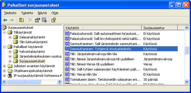 KRTT Oulu Windows XP mallikoneen asetukset 2008 Kimmo Rousku sivu 20(28) Jotta saat tapahtumanvalvontaan merkintöjä onnistuneista ja epäonnistuneista kirjautumisista, kannattaa nämä kaksi