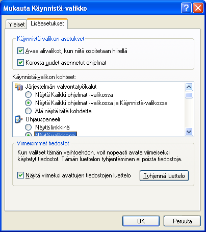 KRTT Oulu Windows XP mallikoneen asetukset 2008 Kimmo Rousku sivu 5(28) Valitse yläreunan kohdasta Käynnistä-valikko. Valitse Mukauta Valitse Pienet kuvakkeet.