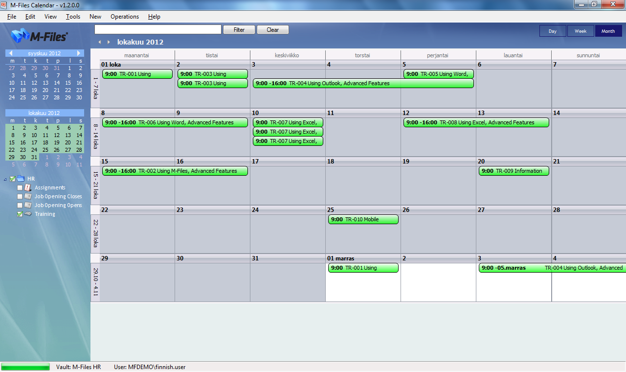 17.5 M-Files-kalenteri M-Files-kalenterin avulla voit seurata dokumenttien vaiheita kalenteripohjaisesti ja