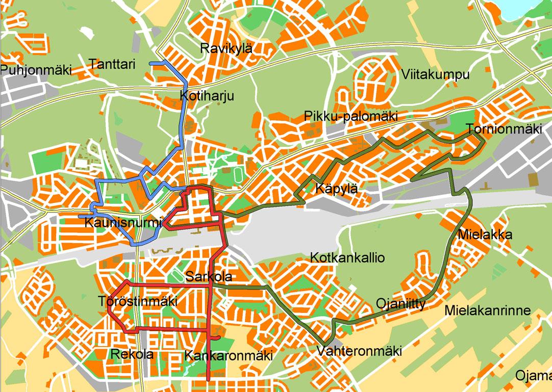 Palveluliikenne Kouvola Liikennöi arkipäivisin, noin