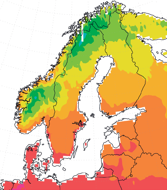 Vuosien 1971 2000 keskilämpötila Ennuste vuosien 2070 2099 keskilämpötilasta 0 4 4 8 8 Tämän vuosisadan loppuun mennessä Lapin keskilämpötila kohoaa nykyisin maan eteläosassa