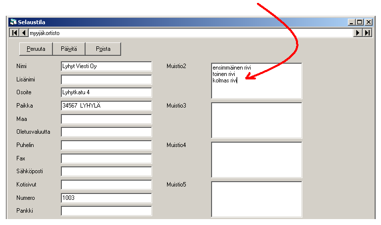 MUISTIOKENTTIEN MONIRIVINEN MUOKKAUS Muistio-tyyppisten kenttien monirivinen muokkaus on nyt kätevästi mahdollista kortistotyövaiheiden Selaustila-ikkunassa. HUOM!